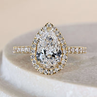 Pear Cut Pave Engagement Ring In Halo Setting