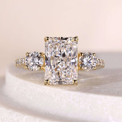 three stone engagement ring radiant cut diamond
