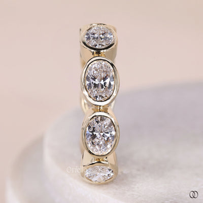 Bezel Set Oval Cut Diamond Wedding Band Stackable Gift
