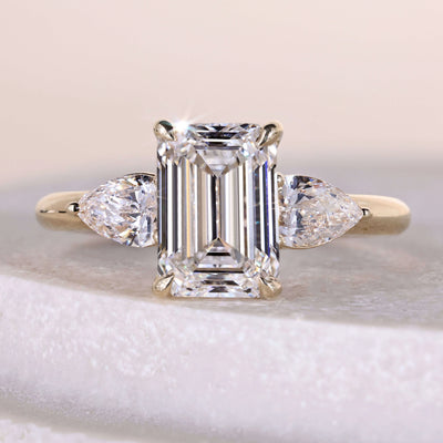 pear cut engagement ring three stone diamond ring
