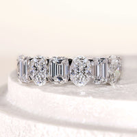 Alternative Oval Emerald Cut Diamond Half Eternity Band