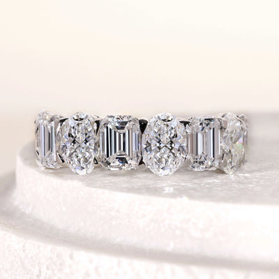 emerald cut wedding band oval shared prong band
