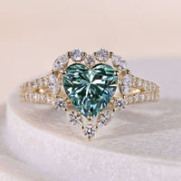 Green Heart Shaped Engagement Ring With Pave And Split Shank