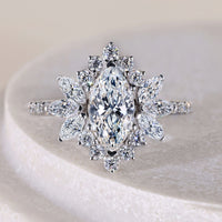 Halo Set Marquise Moissanite Art Deco Ring Gift For Women
