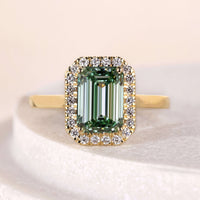 Halo Style Emerald Green Diamond Ring Promise Gifts For Her