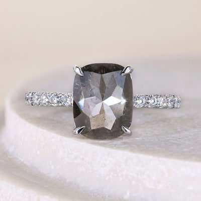 salt and pepper ring pave engagement white gold

