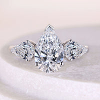 Lab Grown Diamond Pear Cut Engagement Ring With Three Stone