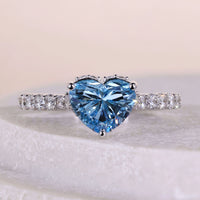 Blue Diamond Heart Shaped Engagement Ring With Pave Set