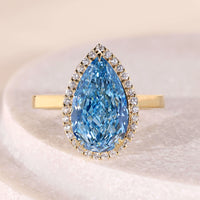 Vivid Blue Halo Pear Cut Engagement Ring Anniversary Gift For Her