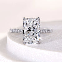 Radiant Cut Hidden Halo Engagement Ring With Cathedral Set