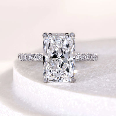 White gold engagement ring with radiant cut lab grown diamond
