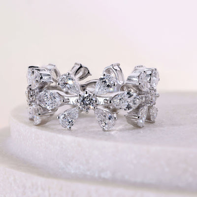 white gold statement wedding band with pear marquise diamonds
