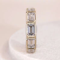 Full Eternity Emerald Diamond Wedding Band With Bezel Set