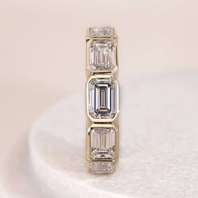emerald diamond wedding band bezel set eternity band
