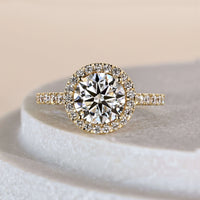 Halo Set Round Diamond Ring In Yellow Gold