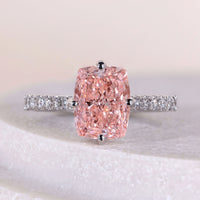 Hidden Halo Set Elongated Cushion Cut Diamond Ring With Pave Set
