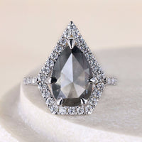 Pave Set Salt And Pepper Pear Cut Moissanite  Ring