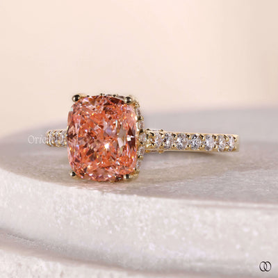 cathedral setting ring pink diamond gold ring
