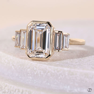 5 diamond ring bezel set yellow gold ring
