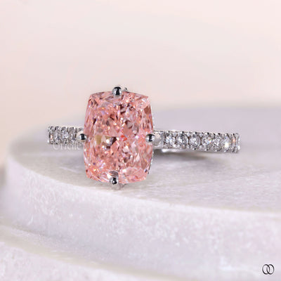 White gold elongated cushion cut diamond engagement ring
