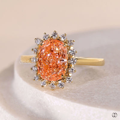 halo setting engagement ring cushion cut style
