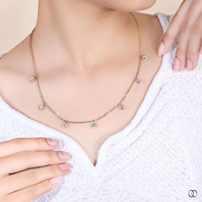 7 stone design necklace round diamond gold chain
