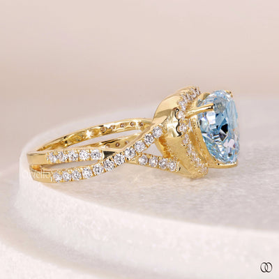 yellow diamond engagement ring pave halo ring
