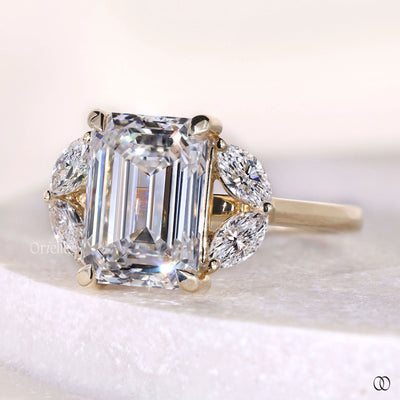 hidden halo diamond ring emerald cut design
