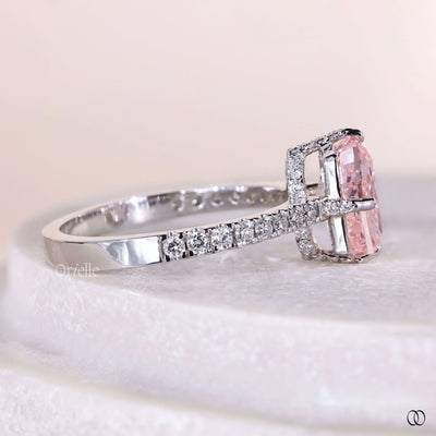 Handmade elongated cushion cut diamond ring with 4 prong setting
