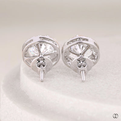 elegant white gold halo round diamond stud earrings
