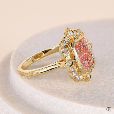 handmade ring pink diamond yellow gold ring
