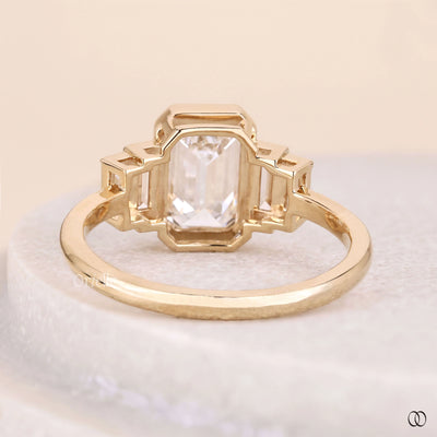 unique design ring bezel set emerald diamond ring
