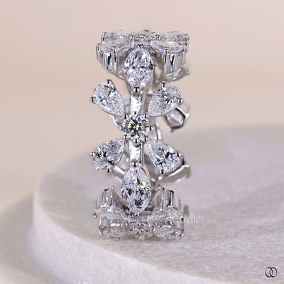 unique pear marquise round diamond wedding band in white gold

