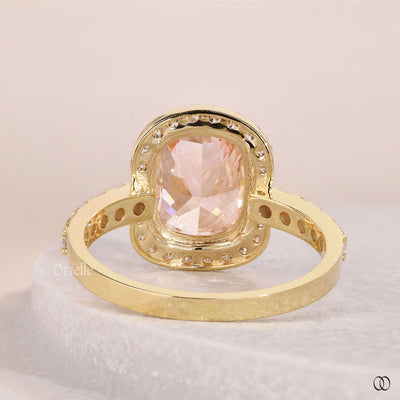 Handmade cushion cut diamond ring in yellow gold
