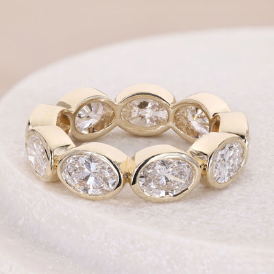 Bezel Set Oval Cut Diamond Wedding Band Stackable Gift