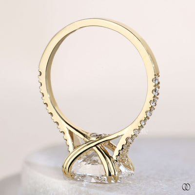 Pave diamond ring paired with east west engagement ring
