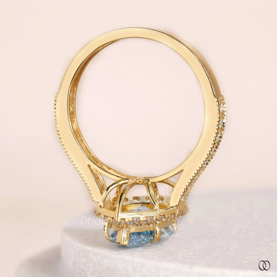 cathedral ring pave engagement pear diamond
