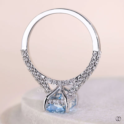 Radiant cut lab grown diamond ring with hidden halo setting
