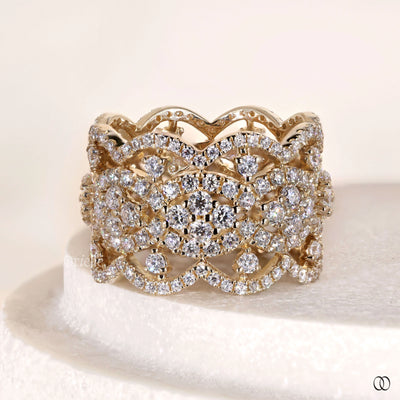 prong set band round moissanite gold ring
