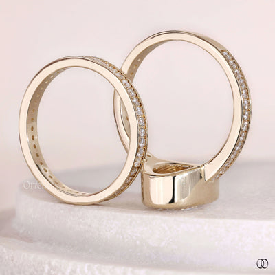 bezel set engagement ring pave diamond band
