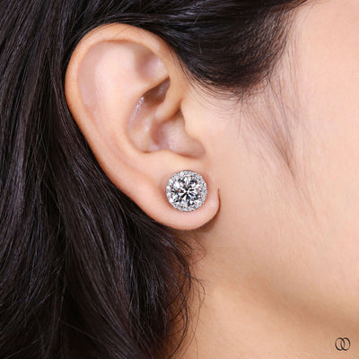 designer round diamond halo stud earrings for women
