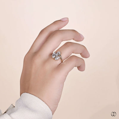 handmade ring bypass diamond yellow gold ring
