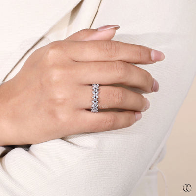 lab grown marquise and round diamond flower wedding band
