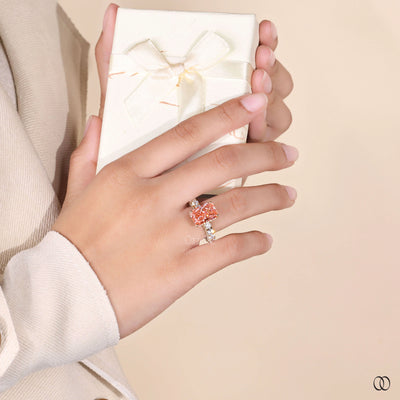 radiant cut diamond ring U cut pave band

