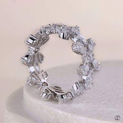 artisan handmade white gold pear marquise diamond band
