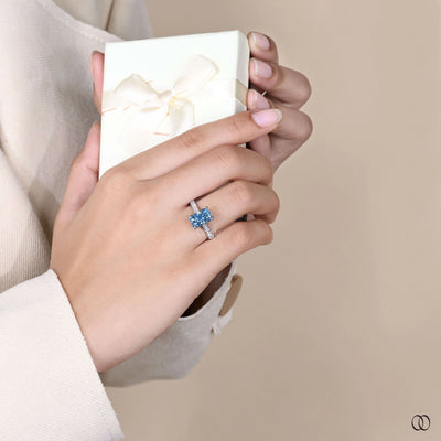 Lab grown radiant cut diamond engagement ring with pave setting
