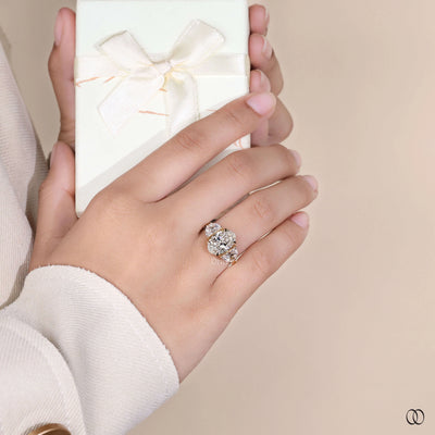 three stone ring oval diamond yellow gold ring
