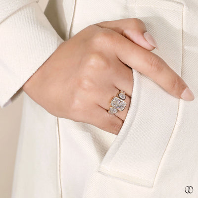unique design ring bezel set radiant ring
