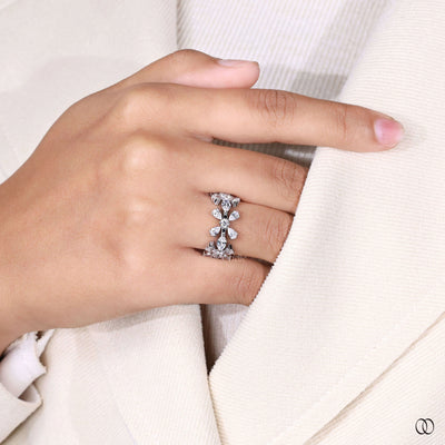 lab grown pear marquise diamond statement wedding band
