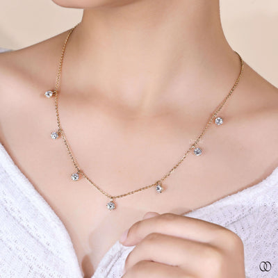 round diamond necklace dainty yellow gold chain
